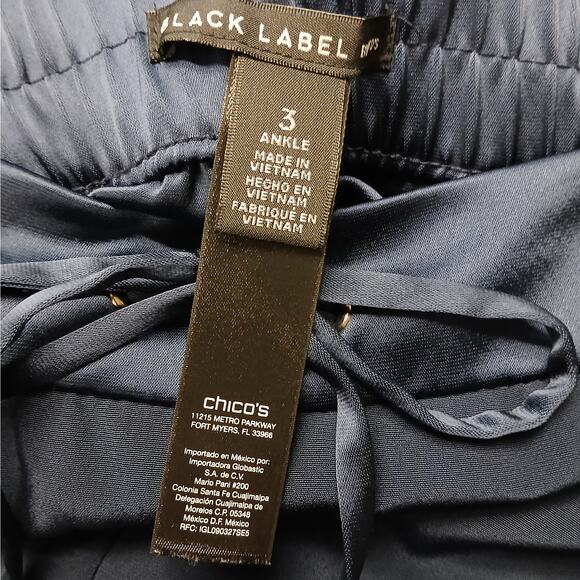 Black Label By Chico's SZ 3 (XL-16) Navy Blue Pull On Ankle Pants Silky Trim - Picture 7 of 8